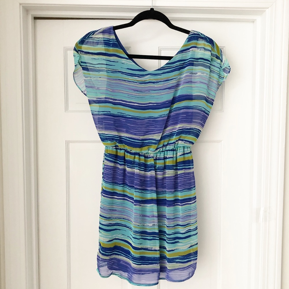 4/$20 🌴 Lush | Printed Sheer Overlay Cap Sleeve Mini Dress